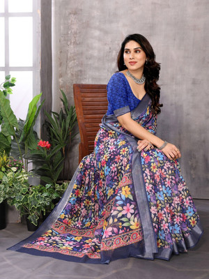 SJY Digital Print Daily Wear Cotton Linen Saree(Multicolor)