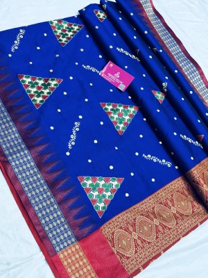 SHOPEEZY TEX FAB Woven Sambalpuri Art Silk Saree(Blue, Red)