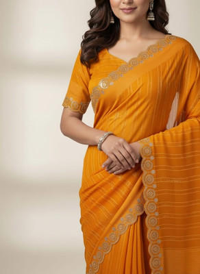 ShreeVastra Striped, Woven, Embellished, Floral Print Bollywood Georgette Saree(Multicolor)