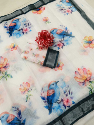 M MAANVIT Digital Print, Woven Kanjivaram Pure Cotton, Cotton Linen Saree(Multicolor)