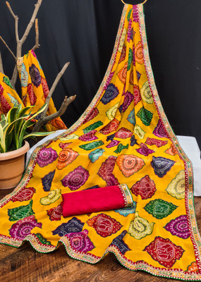 Kanooda Prints Embroidered Bandhani Chiffon Saree(Multicolor)