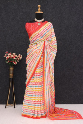 STYLEVEDA Printed Bollywood Georgette Saree(Orange)