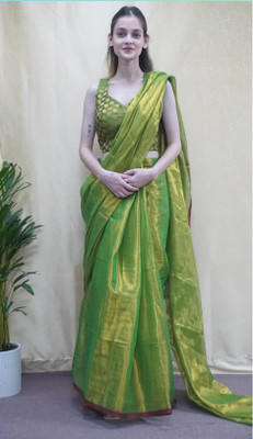 Kumaresh Creation Solid/Plain Bollywood Tissue Saree(Light Green)