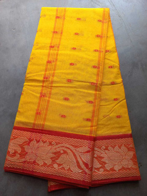 kunduhouse Self Design Tant Pure Cotton Saree(Yellow)