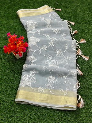 EEFA FASHION Embroidered Kota Doria Pure Cotton Saree(Grey)