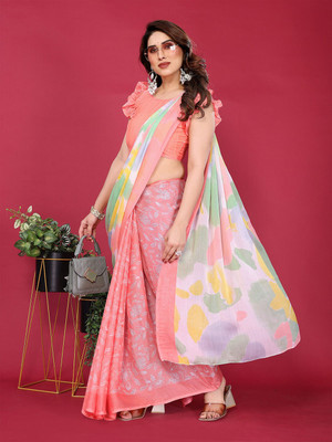 ANOUK Printed Saree with Attached Blouse Chiffon Saree(Orange)