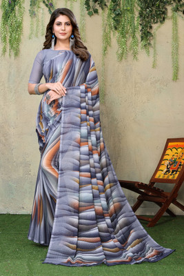 Priyashi Printed Bollywood Georgette Saree(Grey, Multicolor)