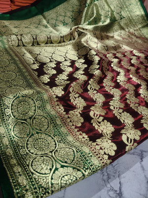 NISA silk creation Embellished Banarasi Silk Blend, Satin Saree(Brown)