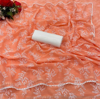 V AMAN FASHION Self Design Bollywood Georgette Saree(Orange)