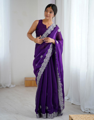 Satrani Embroidered Bollywood Tissue Saree(Magenta)