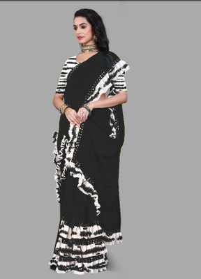 Krish Creation Printed Bollywood Georgette Saree(Black)