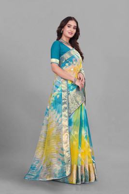 Aarunika SBT Solid/Plain Bollywood Organza Saree(Light Blue)