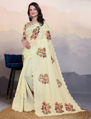 Banarasi wala Dyed, Self Design, Solid/Plain Bollywood Linen Saree(Yellow)