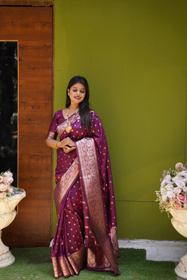 rendol Woven, Self Design Banarasi Jacquard Saree(Magenta)