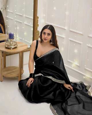 Vinayak Textile Embroidered Bollywood Silk Blend Saree(Black)