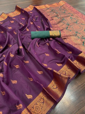 KRIYANSH Woven, Printed, Applique, Embellished Banarasi Jacquard, Art Silk Saree(Purple)