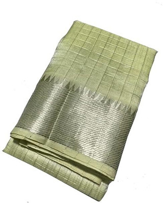 GR Handloom Checkered Bollywood Handloom Art Silk Saree(White)