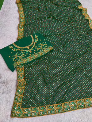 AARTI PRINTS Embellished Leheria Georgette Saree(Green)