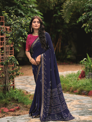 HouseOfCommon Printed Kalamkari Cotton Silk Saree(Dark Blue)