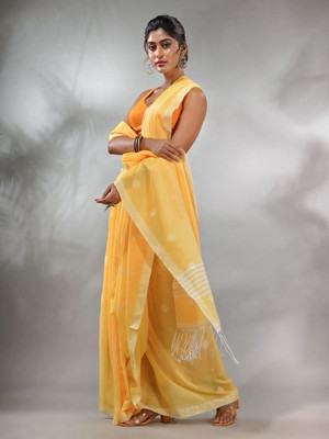 Moumitasaree Self Design, Solid/Plain Tant Pure Cotton Saree(Yellow)