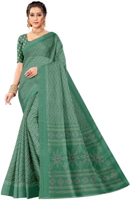 Vichitra Printed Daily Wear Cotton Blend Saree(Green)