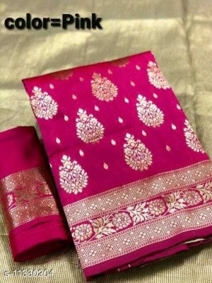 UK WORLDS Printed, Woven, Polka Print, Solid/Plain Banarasi Silk Blend, Jacquard Saree(Pink)