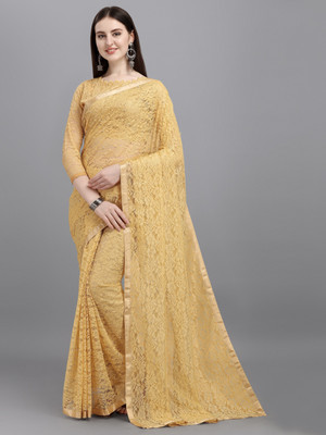 LOROFY Self Design Bollywood Net Saree(Beige)