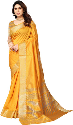 Moda Rapido Solid/Plain Assam Silk Cotton Silk Saree(Gold)