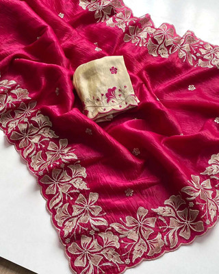Zari and Ziba Embroidered Bollywood Jimmy choo Saree(Pink)