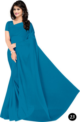 STAVA CREATION Solid/Plain Bollywood Georgette Saree(Blue)