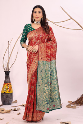 Saadhvi Woven Banarasi Pure Silk Saree(Red)