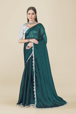 RHEY Solid/Plain Bollywood Chiffon Saree(Dark Green)