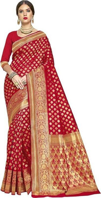 SWAMI STUDIO Self Design Banarasi Jacquard Saree(Red, Gold)