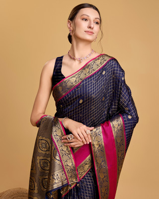 SUDIPTA Woven Banarasi Pure Silk Saree(Dark Blue)