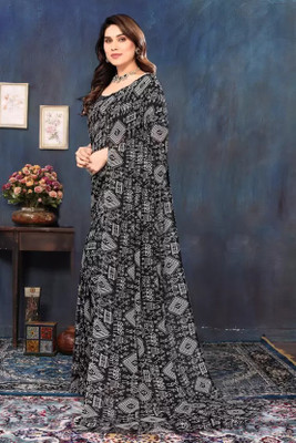 Saadhvi Floral Print Bollywood Georgette Saree(Black)