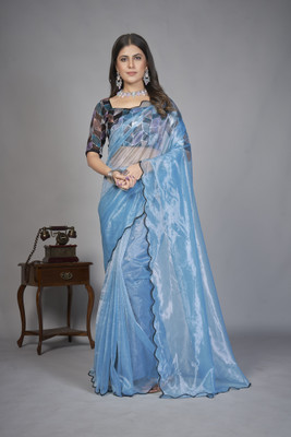 Apnisha Solid/Plain Bollywood Organza Saree(Light Blue)
