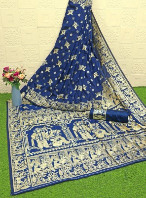 Vomira Woven Baluchari Pure Silk, Art Silk Saree(Dark Blue)