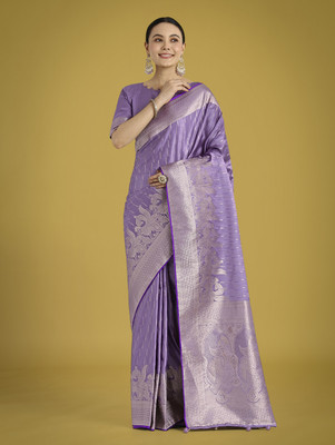 Monjolika Fashion Woven Banarasi Silk Blend Saree(Purple)