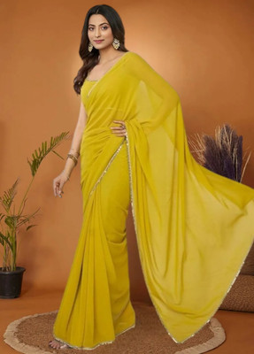 Vividvibe Self Design Banarasi Georgette Saree(Yellow)
