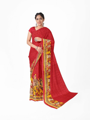 Suali Printed Bandhani Georgette Saree(Red)