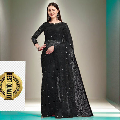 Vraggi Embellished Bollywood Net Saree(Black)