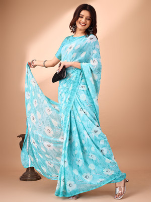Leelavati Printed Bollywood Chiffon Saree(Light Blue)