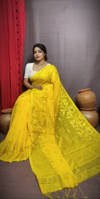 PRANATI ENTERPRISE Woven Handloom Pure Cotton, Cotton Silk Saree(Yellow)