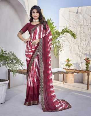 YASHIKA Printed Bollywood Georgette, Lace Saree(Maroon)