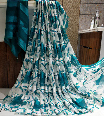 Pionex Floral Print Bollywood Satin Saree(Light Blue)