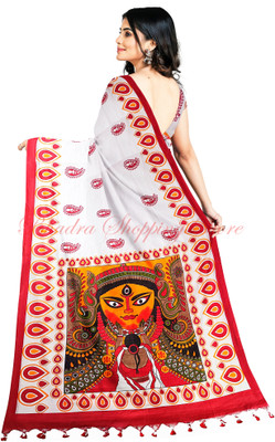 Bhadra Shopping Store Woven Handloom Handloom Cotton Blend Saree(White, Multicolor)