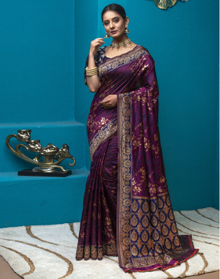 Satrani Embellished, Self Design Banarasi Art Silk Saree(Magenta, Blue)