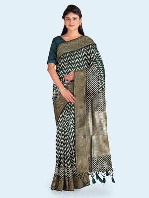 Meena Bazaar Printed Bollywood Art Silk Saree(Green)