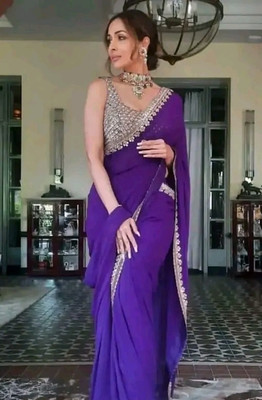 Aarna Fashion Solid/Plain Bollywood Georgette Saree(Purple)