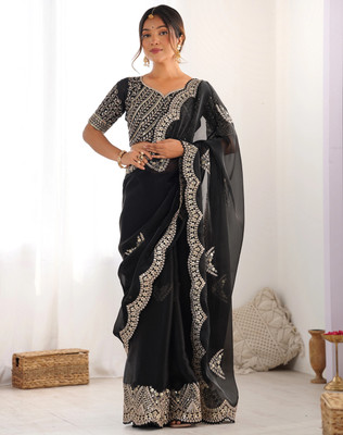 Tasrika Embroidered, Self Design Bollywood Jimmy choo Saree(Black)
